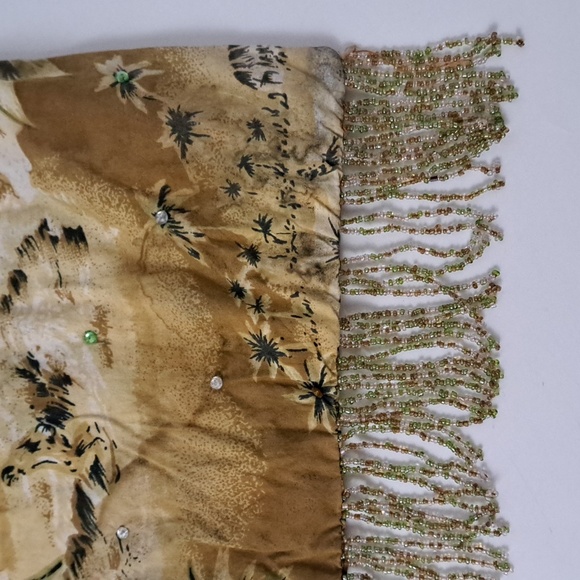 Vintage wood circle handle Hawaiian print beaded tassel fringe retro purse - Picture 6 of 16